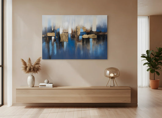 Tablou abstract albastru cu accente aurii – 80×120 cm | Olivy