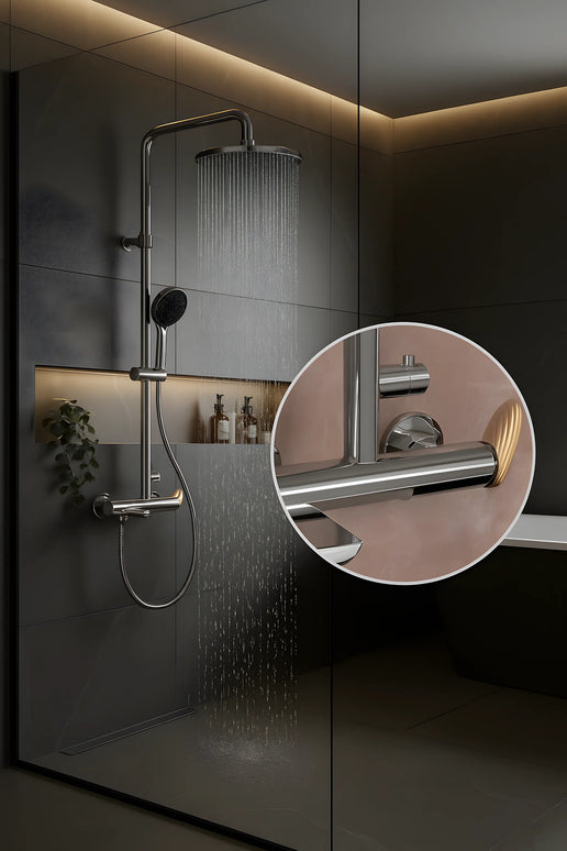 Set duș RoseGold Trio Exposed – 3 căi, montaj aparent