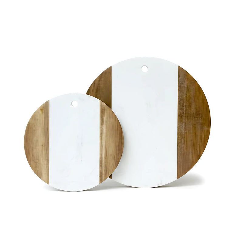 Tocător rotund din lemn de acacia și marmură albă, Ø30 cm