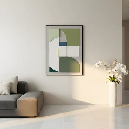 Tablou geometric cu relief verde – 80×60 cm | Olivy