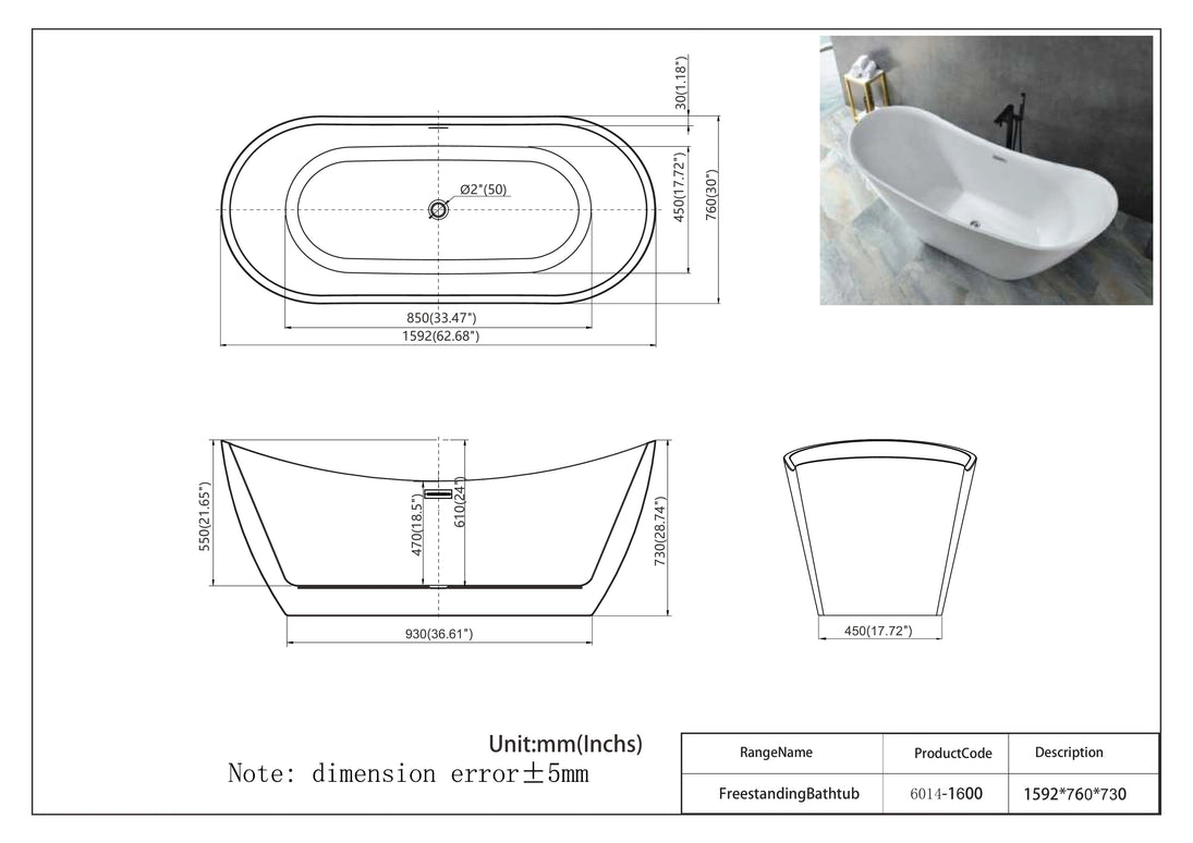 Cadă freestanding din acril Vela 6014