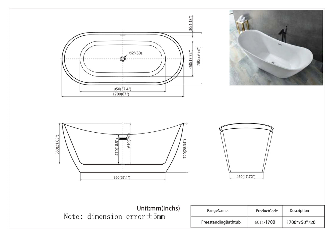 Cadă freestanding din acril Vela 6014