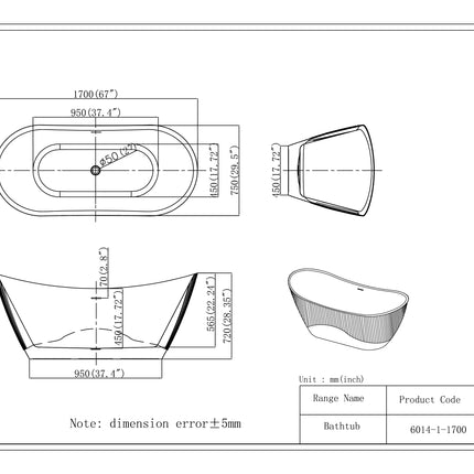 Cadă freestanding din acril Cara 6014 Line