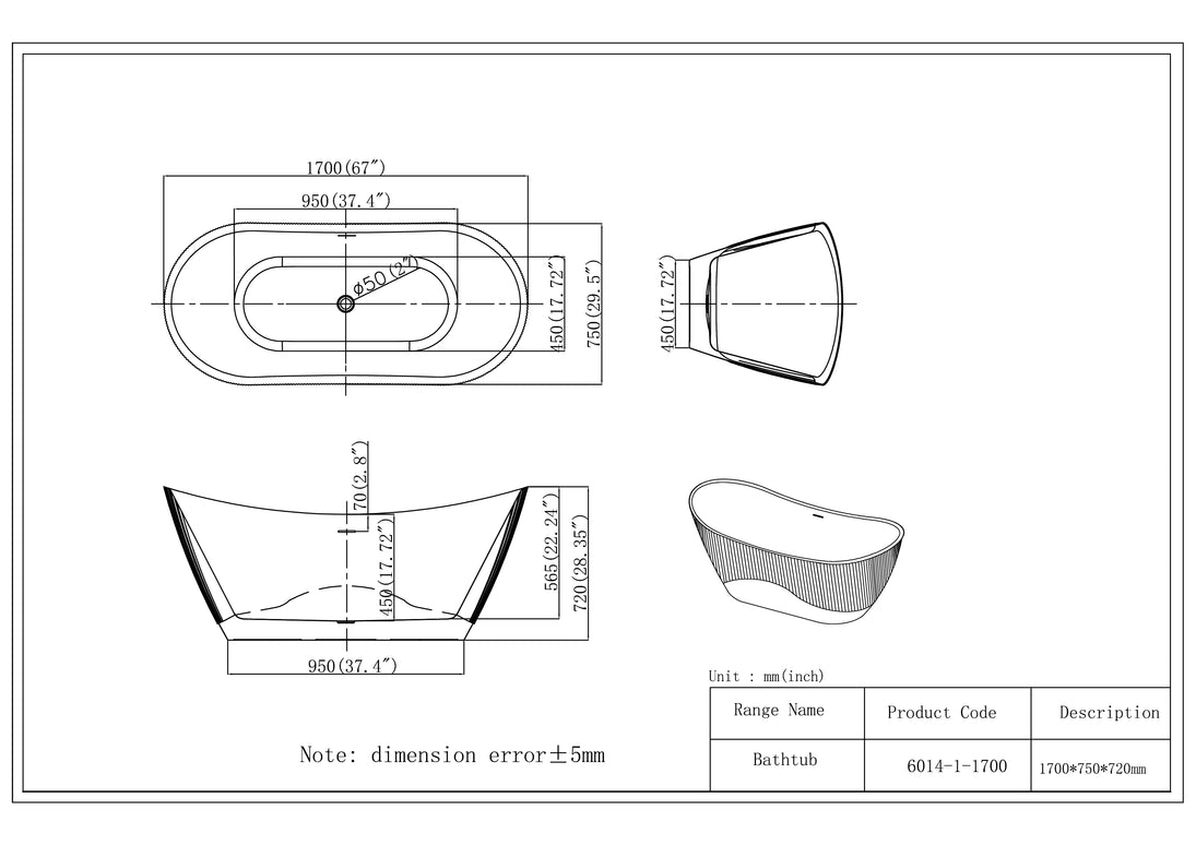 Cadă freestanding din acril Cara 6014 Line