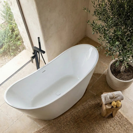 Cadă freestanding din acril alb lucios Vela, design oval 170 cm