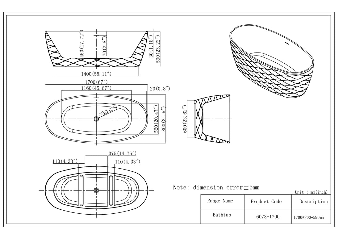 Cadă freestanding din acril Mira 6073