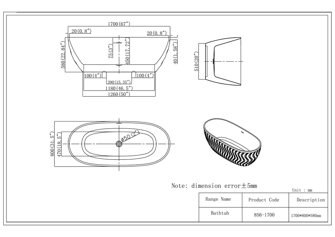 Cadă freestanding din acril Eva 6076