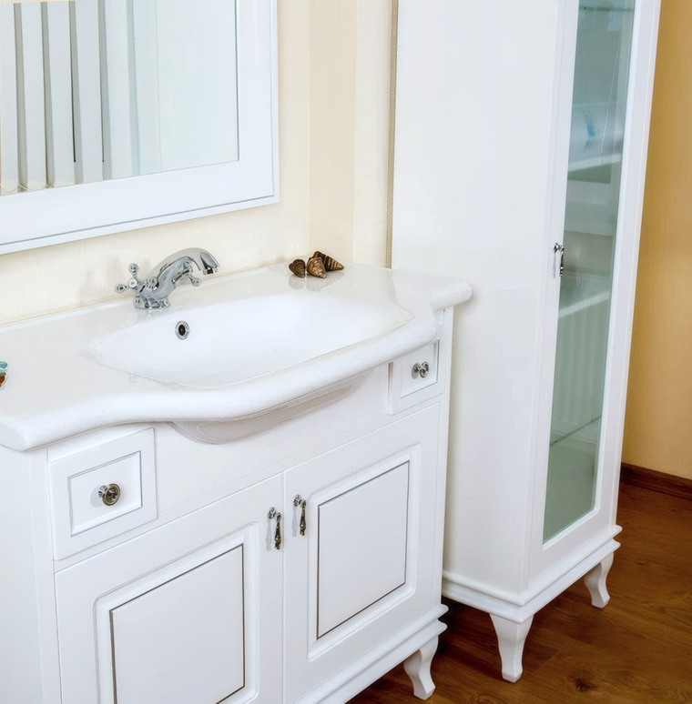 Mobilier de baie pe pardoseală Beatrice alb+crom