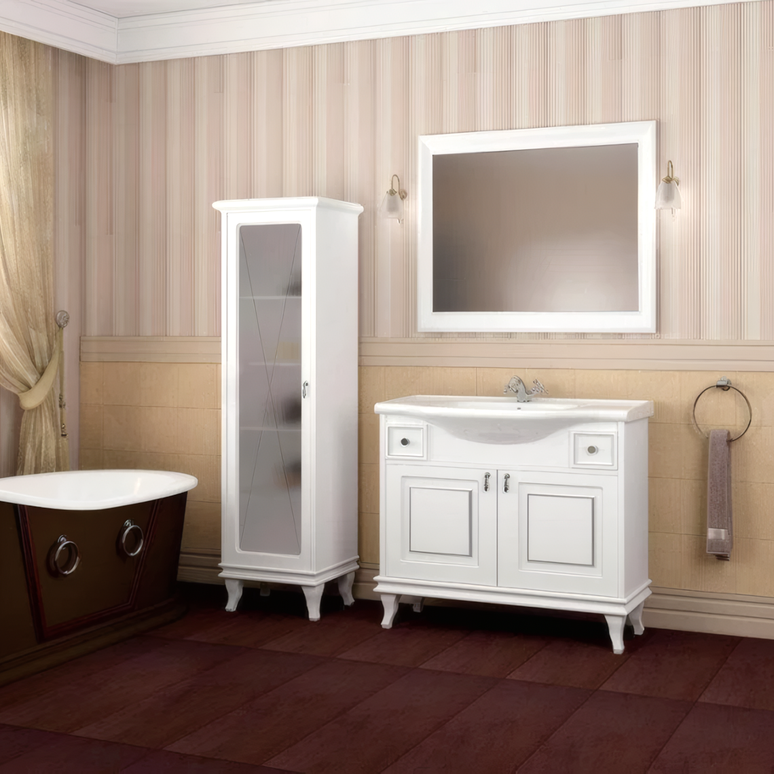 Mobilier de baie pe pardoseală Beatrice alb+crom