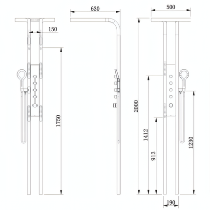 Panel de Duș Black Round – Design Modern cu Duș Tip Cascadă și Funcții Multiple