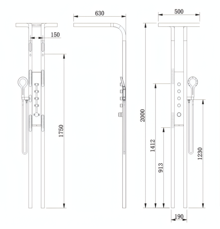 Panel de Duș Black Round – Design Modern cu Duș Tip Cascadă și Funcții Multiple