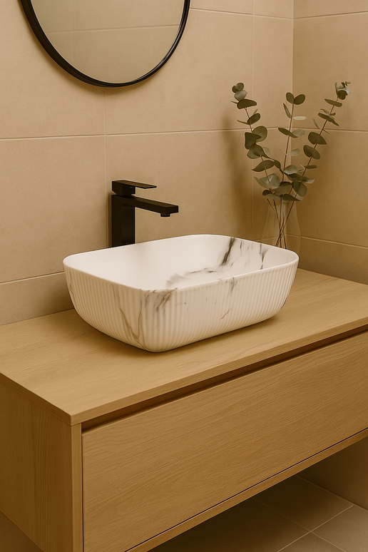 Lavoar  Zen - ceramic alb cu efect marmorat A426L