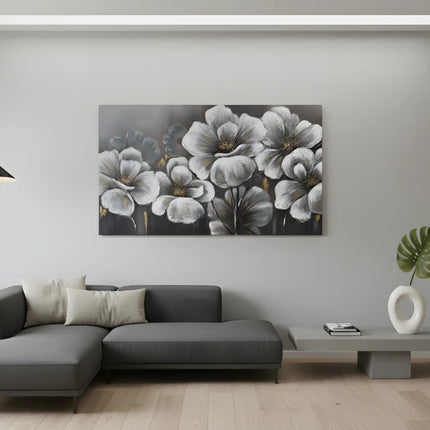 Tablou floral gri cu accente aurii – 70×140 cm | Olivy