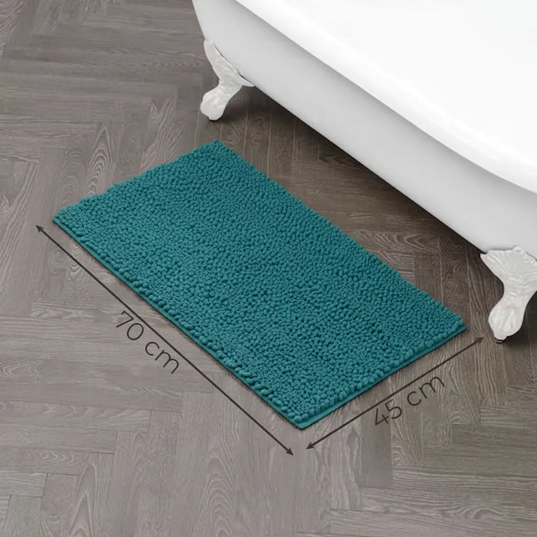 Covoraș baie din Chenille moale, strat antiderapant, 45×70 cm, Turcoaz intens