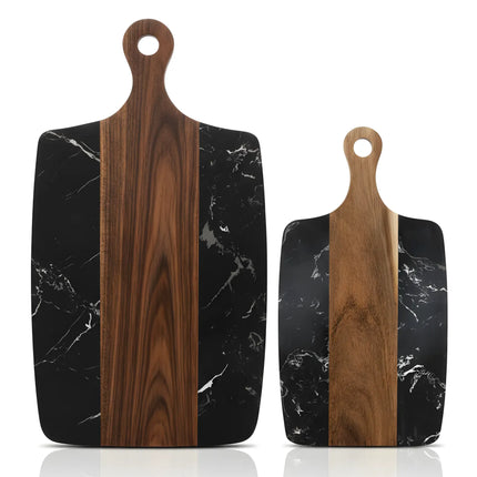 Tocător din lemn de acacia și marmură neagră, 35×18 cm, design modern