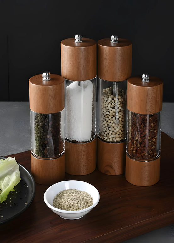 Râșniță sare din lemn, acril și oțel inoxidabil, 18.5×5 cm