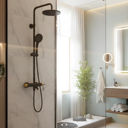 Set duș Royal Black & Gold – design modern cu cioc de cadă și comenzi texturate