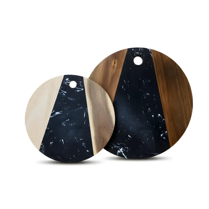 Tocător rotund din lemn de acacia și marmură neagră, Ø25 cm