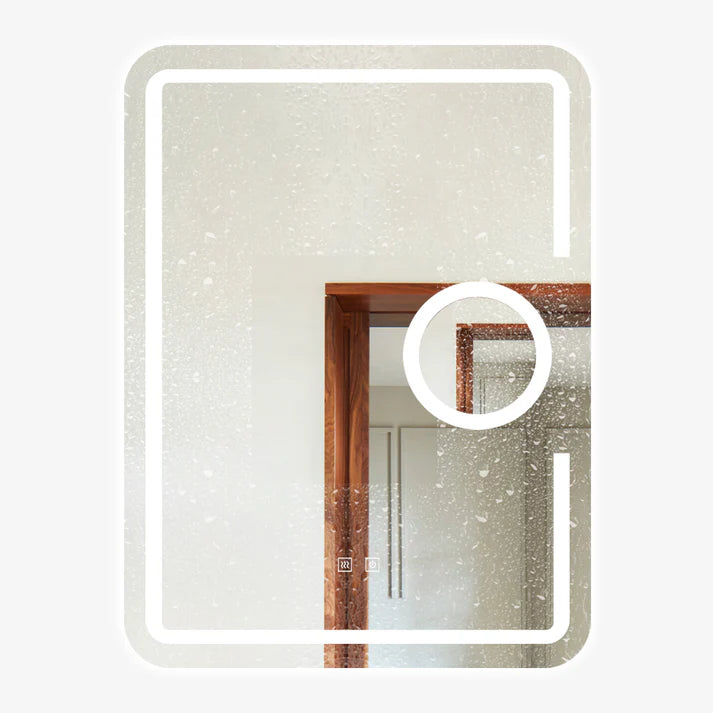 Oglindă baie LED 60x80 cm dreptunghiulară cu lupă cosmetică, 3 nuanțe de lumină, dezaburire și touch control J-1041