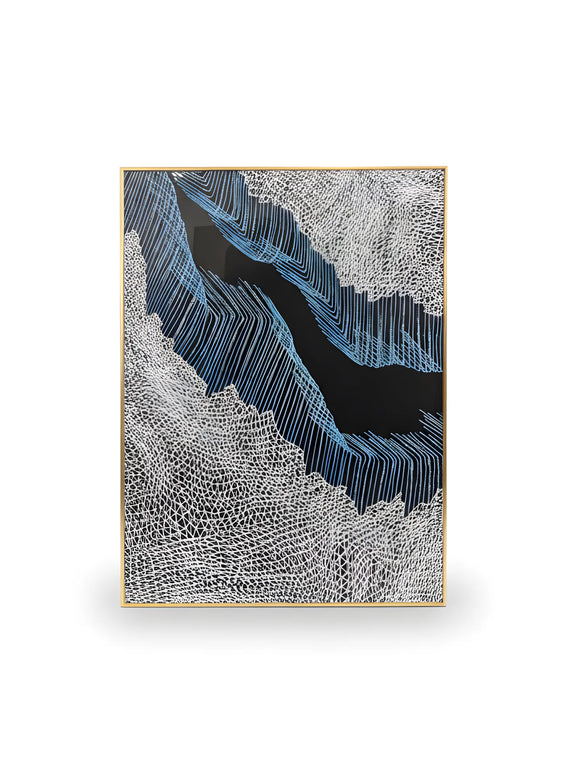 Tablou abstract cu accente albastre și glitter – 80×60 cm | Olivy