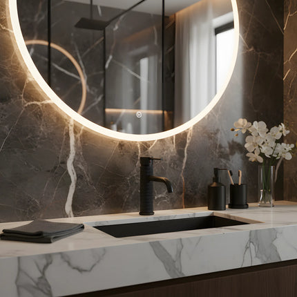 Baterie lavoar negru mat cu textură canelată – design contemporan din alamă solidă