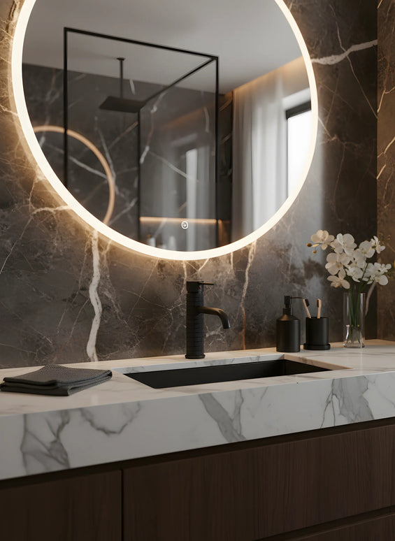 Baterie lavoar negru mat cu textură canelată – design contemporan din alamă solidă