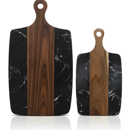 Tocător din lemn de acacia și marmură neagră, 35×18 cm, design modern, Olivy