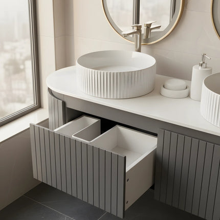 Set Mobilier baie suspendat dublu cu lavoare și oglinzi LED – Design modern, 150 cm