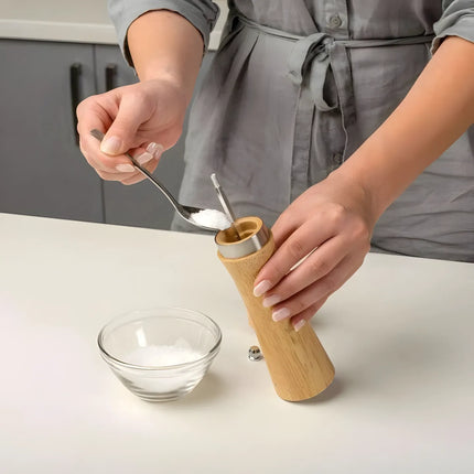 Râșniță sare/piper din lemn, 16 cm, mecanism metalic reglabil, natur dark