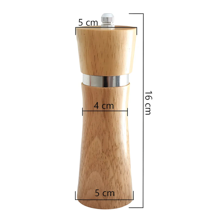 Râșniță sare/piper din lemn, 16 cm, mecanism din inox reglabil, natur