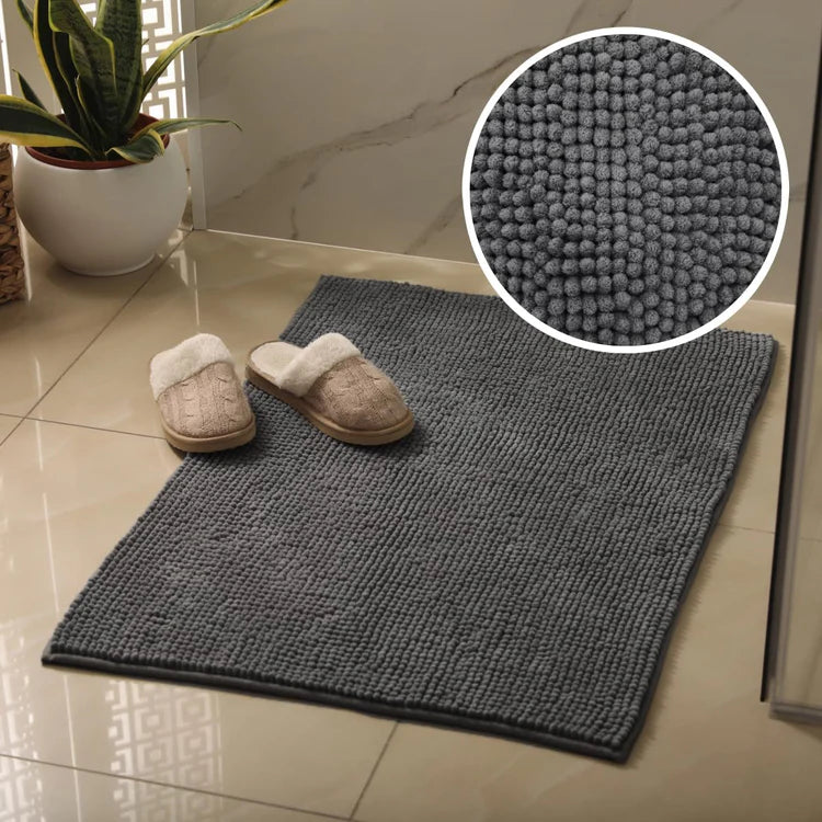 Covoraș baie din chenilia fină, strat antiderapant, 45×70 cm, Gri