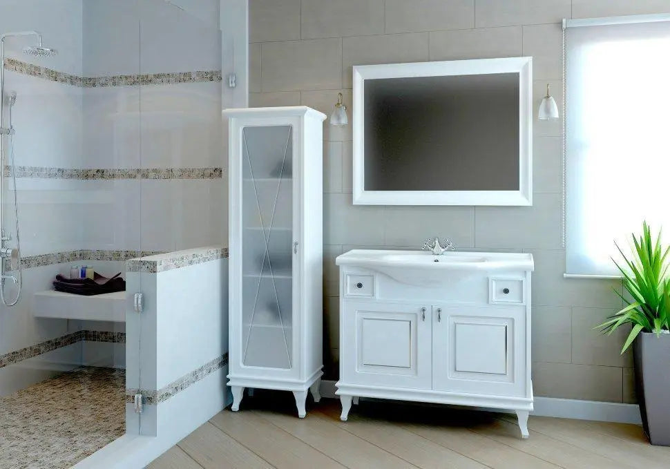 Mobilier de baie pe pardoseală Beatrice alb+auriu Aqua Rodos