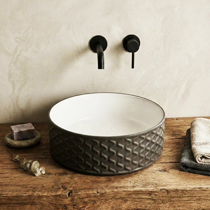 Lavoar rotund ceramic A787-CBKW-MRS – exterior negru texturat, interior alb lucios