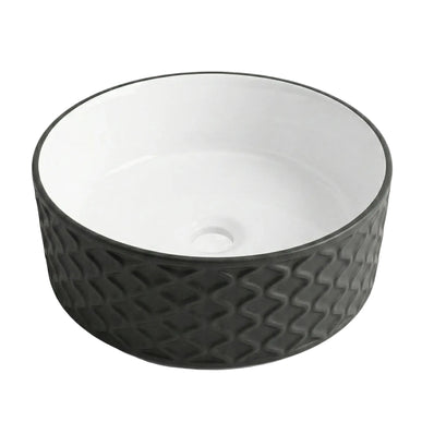 Lavoar rotund ceramic A787-CBKW-MRS – exterior negru texturat, interior alb lucios