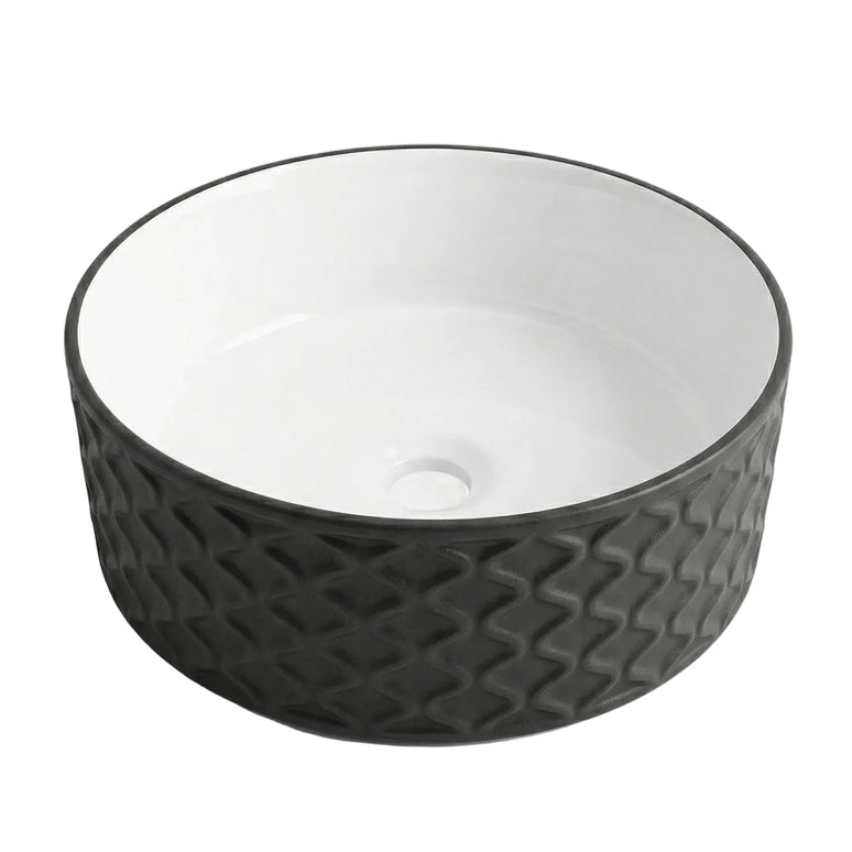 Lavoar rotund ceramic A787-CBKW-MRS – exterior negru texturat, interior alb lucios