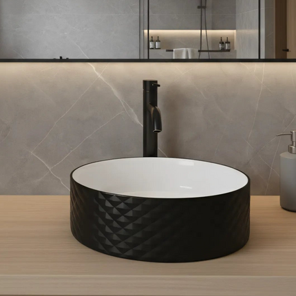 Lavoar rotund ceramic 787-CBKW-MRS – exterior negru texturat, interior alb lucios