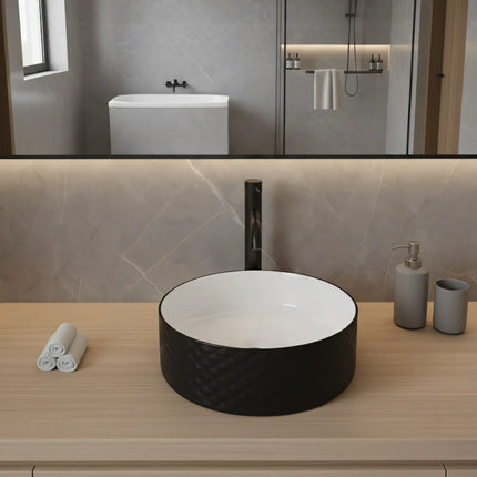 Lavoar rotund ceramic 787-CBKW-MRS – exterior negru texturat, interior alb lucios