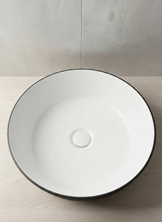 Lavoar rotund ceramic 787-CBKW-MRS – exterior negru texturat, interior alb lucios