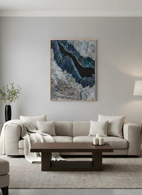 Tablou abstract cu accente albastre și glitter – 80×60 cm | Olivy