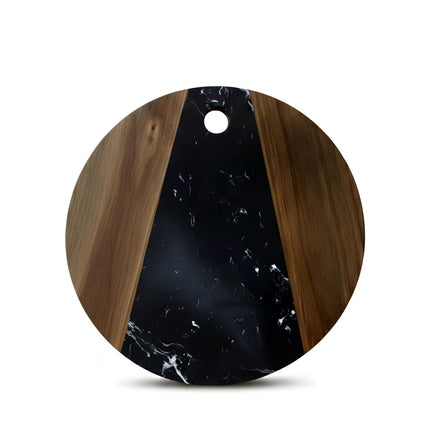 Tocător rotund din lemn de acacia și marmură neagră, Ø30 cm, Olivy