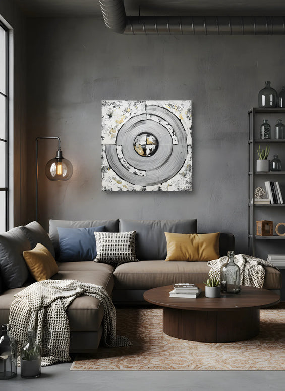 Tablou concentric alb-gri – 80×80 cm | Olivy