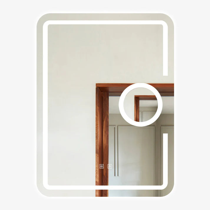 Oglindă baie LED 60x80 cm dreptunghiulară cu lupă cosmetică, 3 nuanțe de lumină, dezaburire și touch control J-1041