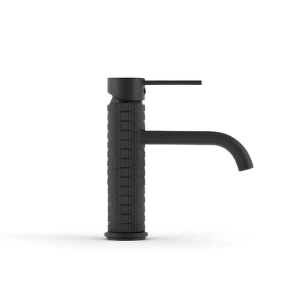 Baterie lavoar negru mat cu textură canelată – design contemporan din alamă solidă