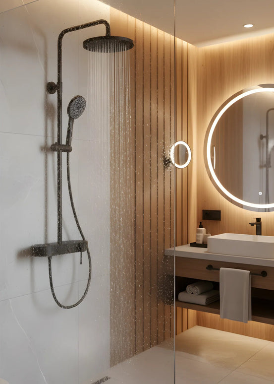 Set duș 2 funcții – finisaj negru mat, design modern din oțel inoxidabil