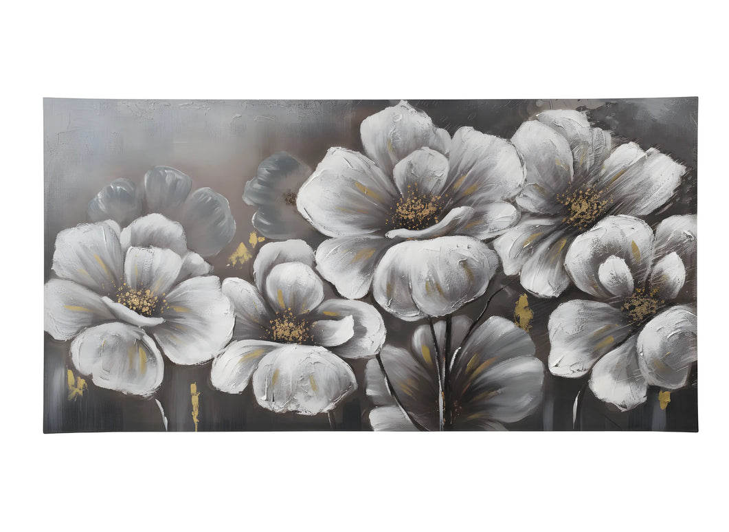 Tablou floral gri cu accente aurii – 70×140 cm | Olivy