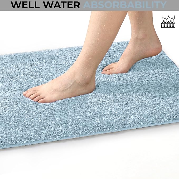 Covoraș baie din microfibră supersoft, antiderapant TRP, 45×75 cm, Albastru deschis