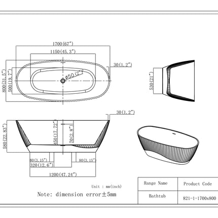 Cadă freestanding din acril Sia Line