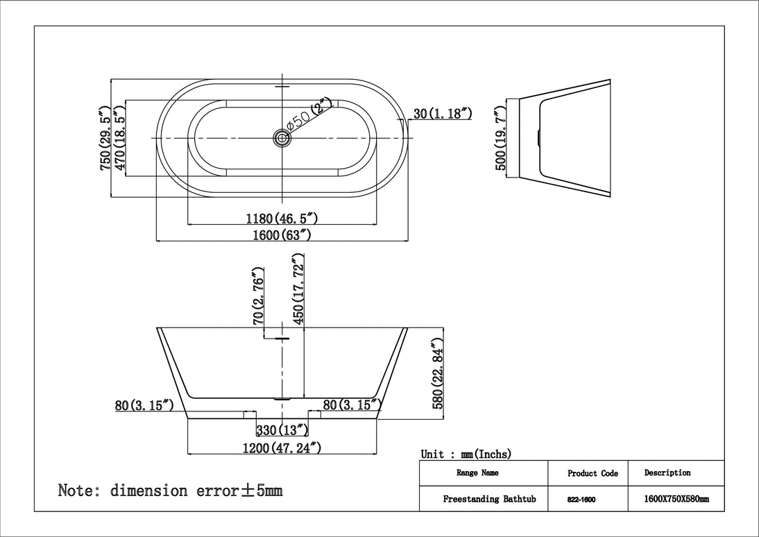 Cadă freestanding din acril Luma 822