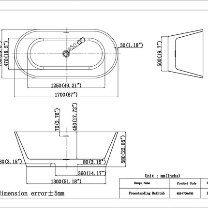 Cadă freestanding din acril Luma