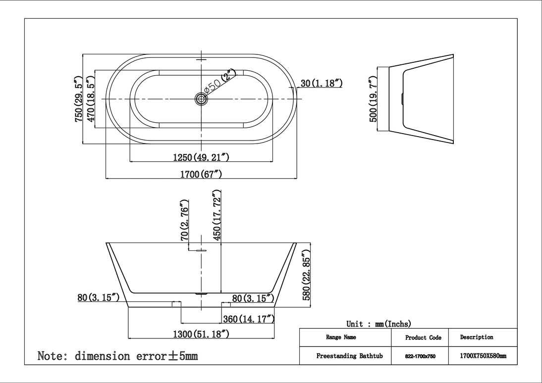 Cadă freestanding din acril Luma 822